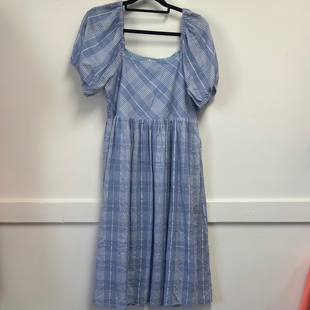 JODIFL Blue Checkered Midi Dress